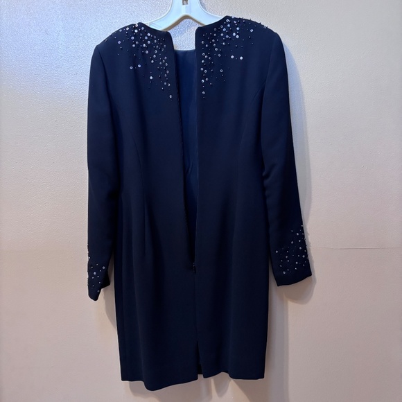 Jones New York Special Occasion Beaded Sequin Black Long Sleeve Dress Size 4P - Picture 7 of 12